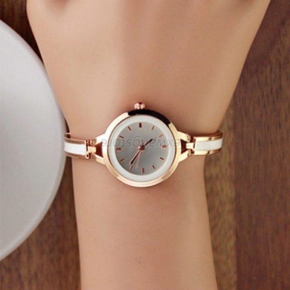 Gold /White Cuff Bangle Wrist Watch - Picture 2 of 2